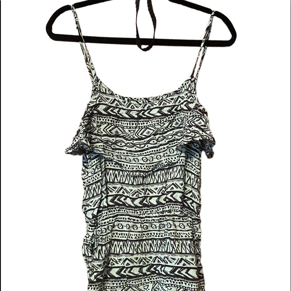 Charlotte Russe Cute Loose Summer Romper Green with Black Print